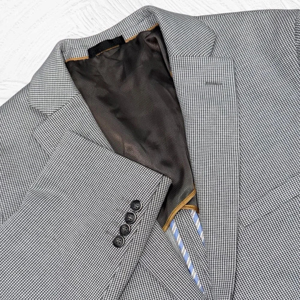 Via Toro 44R Men's Performance 2-Button Gray White Houndstooth Blazer Half Lined